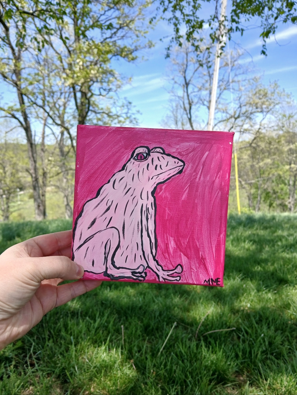 Pink Frog Painting Folk Art